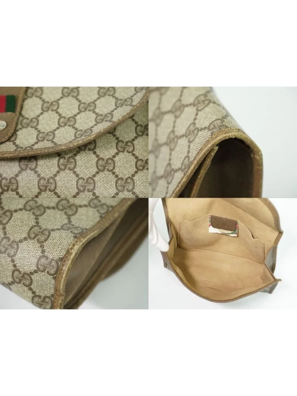 Gucci Vintage Sherry Line GG Supreme Clutch Beige